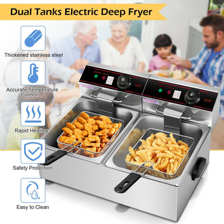 Freidora eléctrica de encimera de doble cubeta de 3400 W