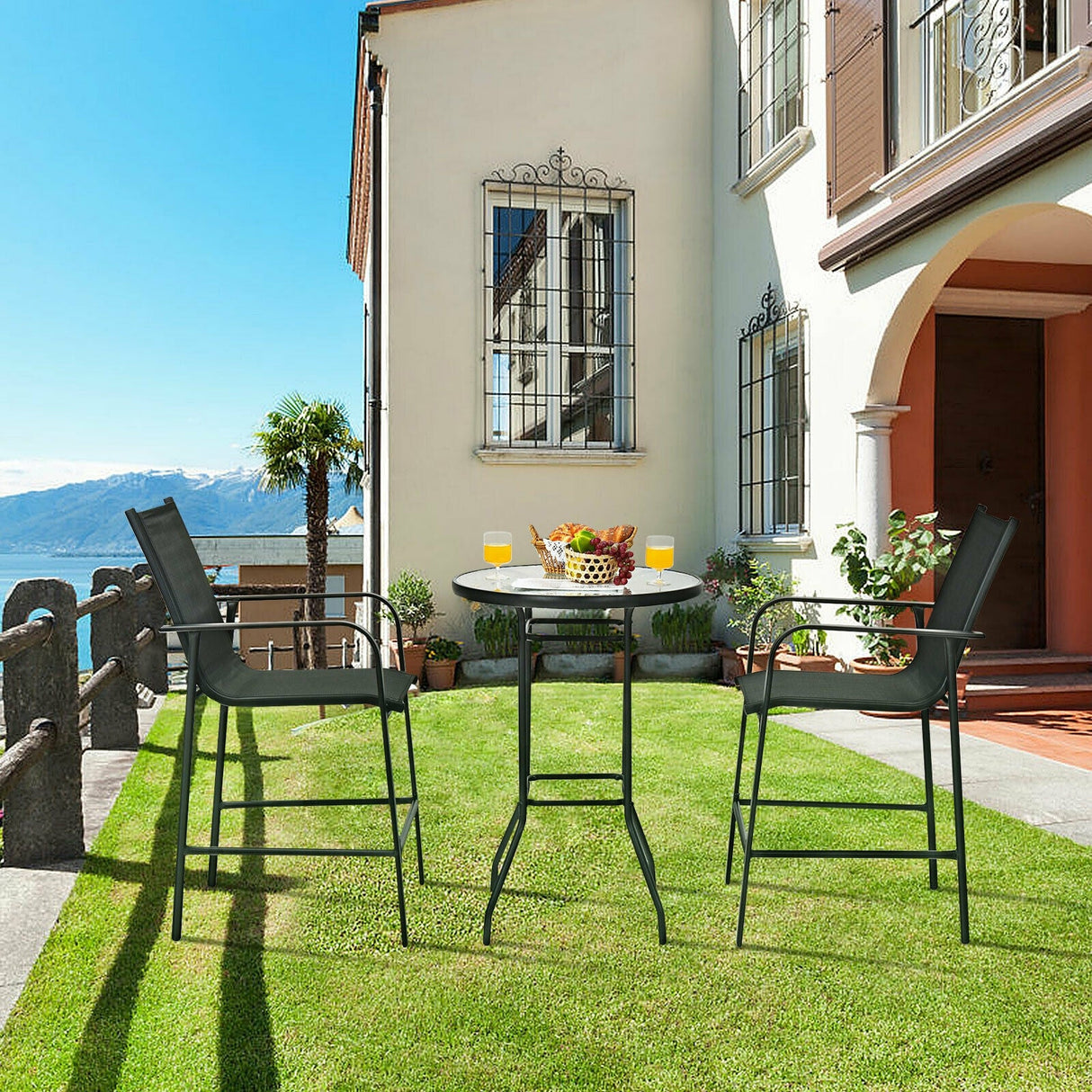 Juego de 3 taburetes de mesa de bar para patio exterior