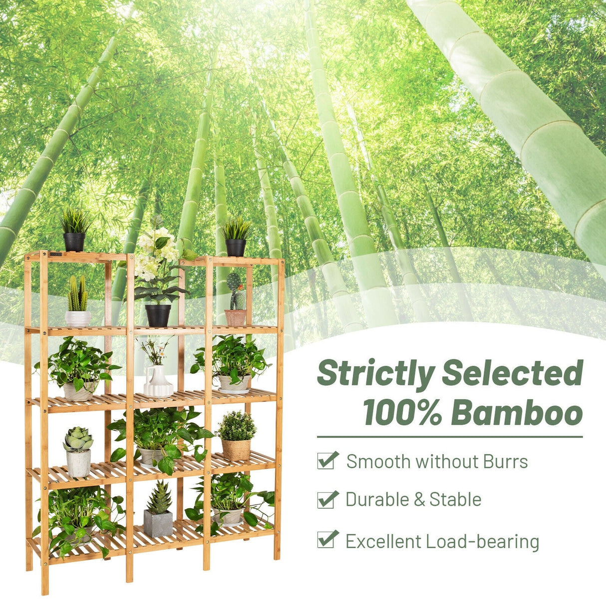 Estante multifuncional de bambú para exhibición de plantas y flores