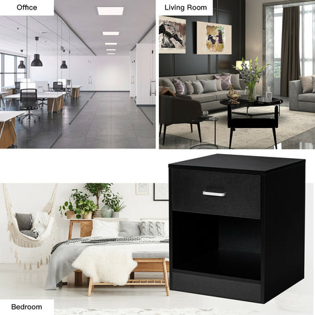 2 Pieces Nightstand with Storage Drawer and Cabinet