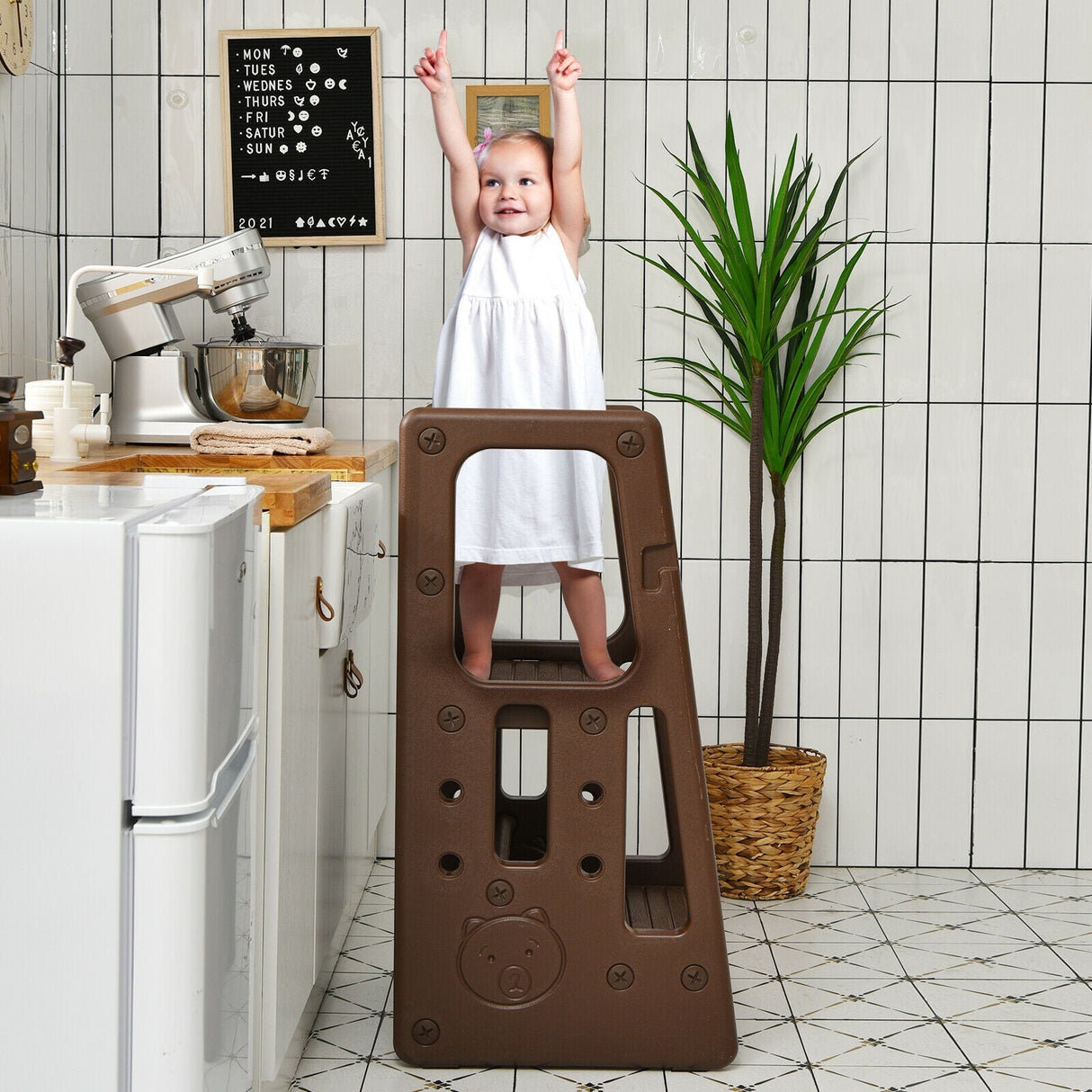 Taburete de cocina para niños con doble barra de seguridad