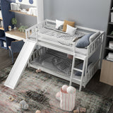 Twin over Twin Bunk Wooden Low Bed with Slide Ladder for Kids