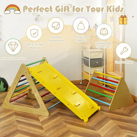 Set de madera 3 en 1 de 2 trepadores triangulares con rampa para tobogán