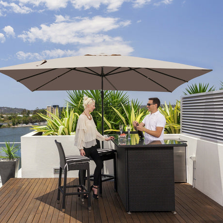 Parasol excéntrico rectangular de 3 x 4 m con función de rotación de 360°-Marrón