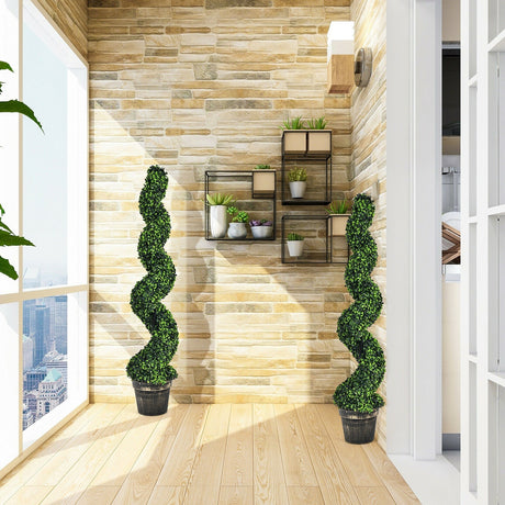 Paquete de 2 topiarios artificiales de boj en espiral de 4 pies para decoración interior y exterior