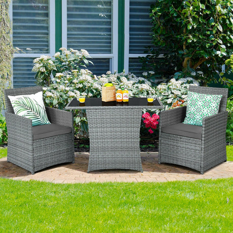Juego de muebles de patio de ratán de 3 piezas con sofá de brazo acolchado