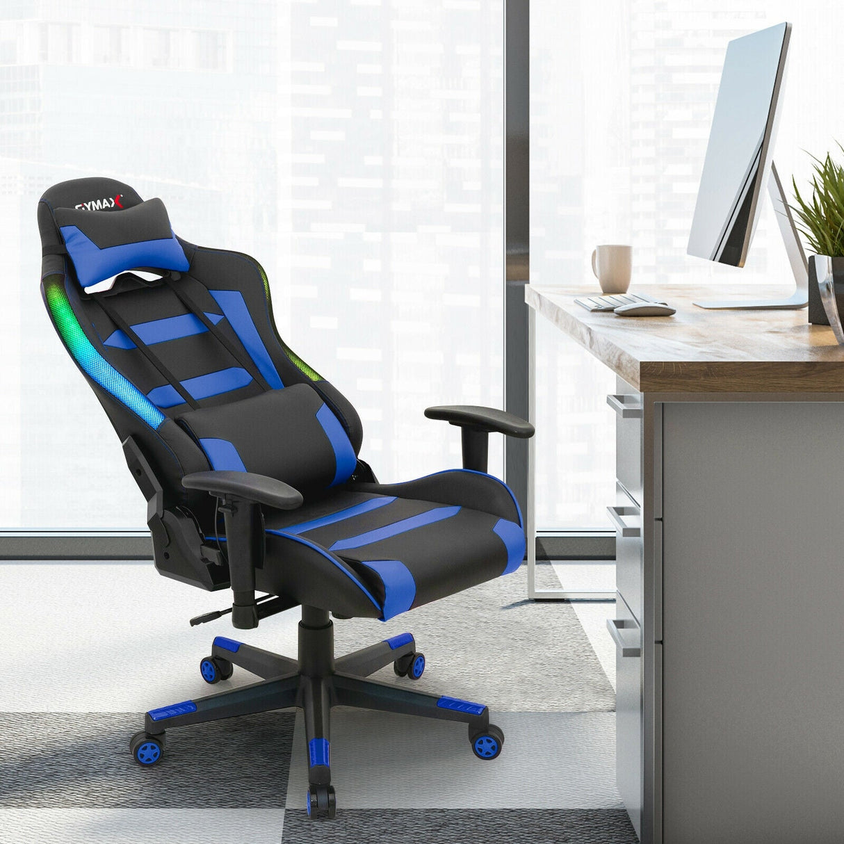 Silla Gaming Giratoria Ajustable con Luces LED y Mando a Distancia