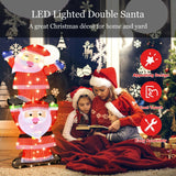 Decoración navideña doble de Papá Noel con luces de cadena y estacas para jardín con LED