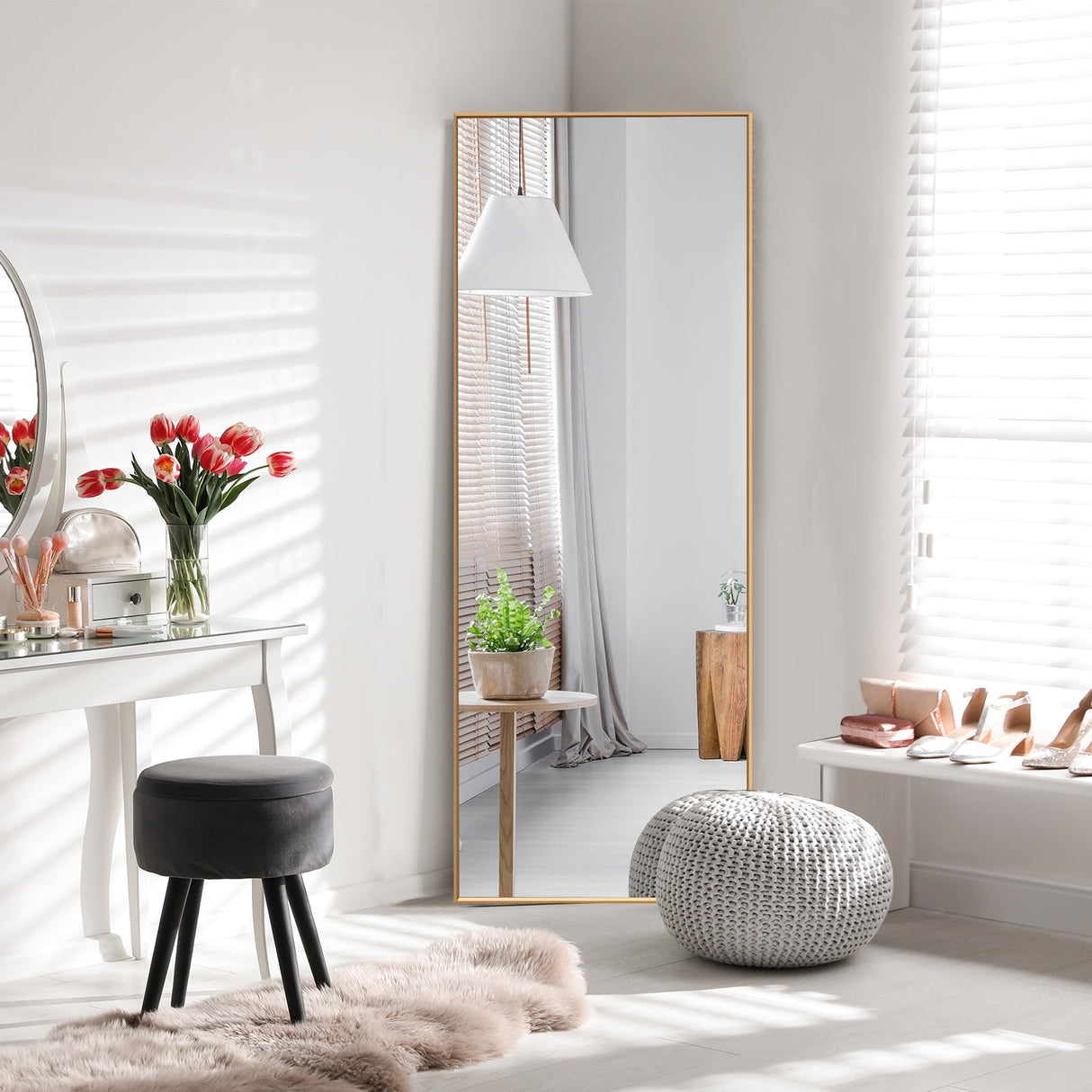 Espejo de cuerpo entero de 59 pulgadas, espejo grande rectangular para dormitorio