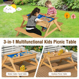 Mesa de pícnic de madera 3 en 1 para niños, mesa de arena y agua para exteriores con cajas de juego
