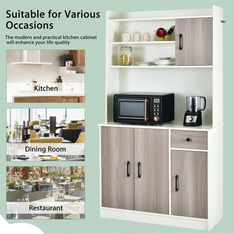 Buffet de cocina independiente de 4 puertas con vitrina y estantes ajustables
