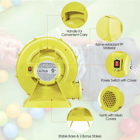 Ventilador y bomba de aire de 350 vatios y 0.5 HP para casa de rebote inflable y castillo hinchable - Amarillo