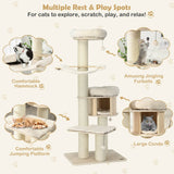 Árbol para gatos de madera de 4 niveles y 68.5 pulgadas, torre de actividades con postes de sisal - Natural