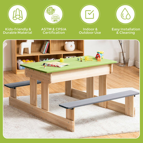Mesa de agua y arena de madera para niños, 3 en 1, para exteriores, con cajas de juegos