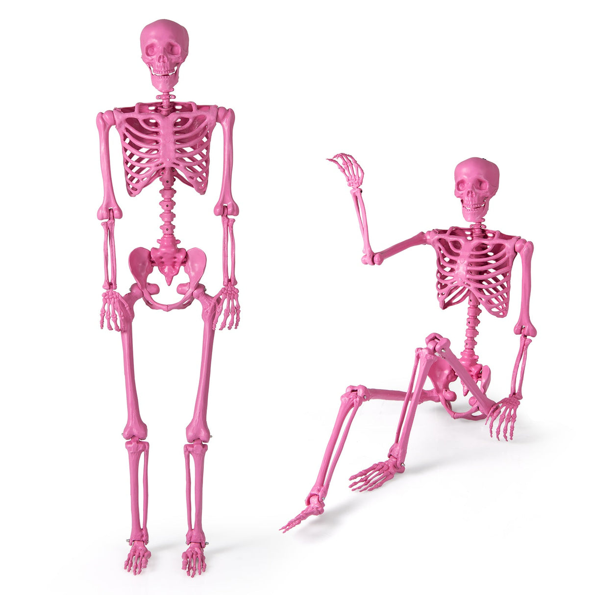 Esqueleto rosa articulado de 1,68 m (5,5 pies) de tamaño real para Halloween
