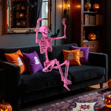 Esqueleto rosa articulado de 1,68 m (5,5 pies) de tamaño real para Halloween