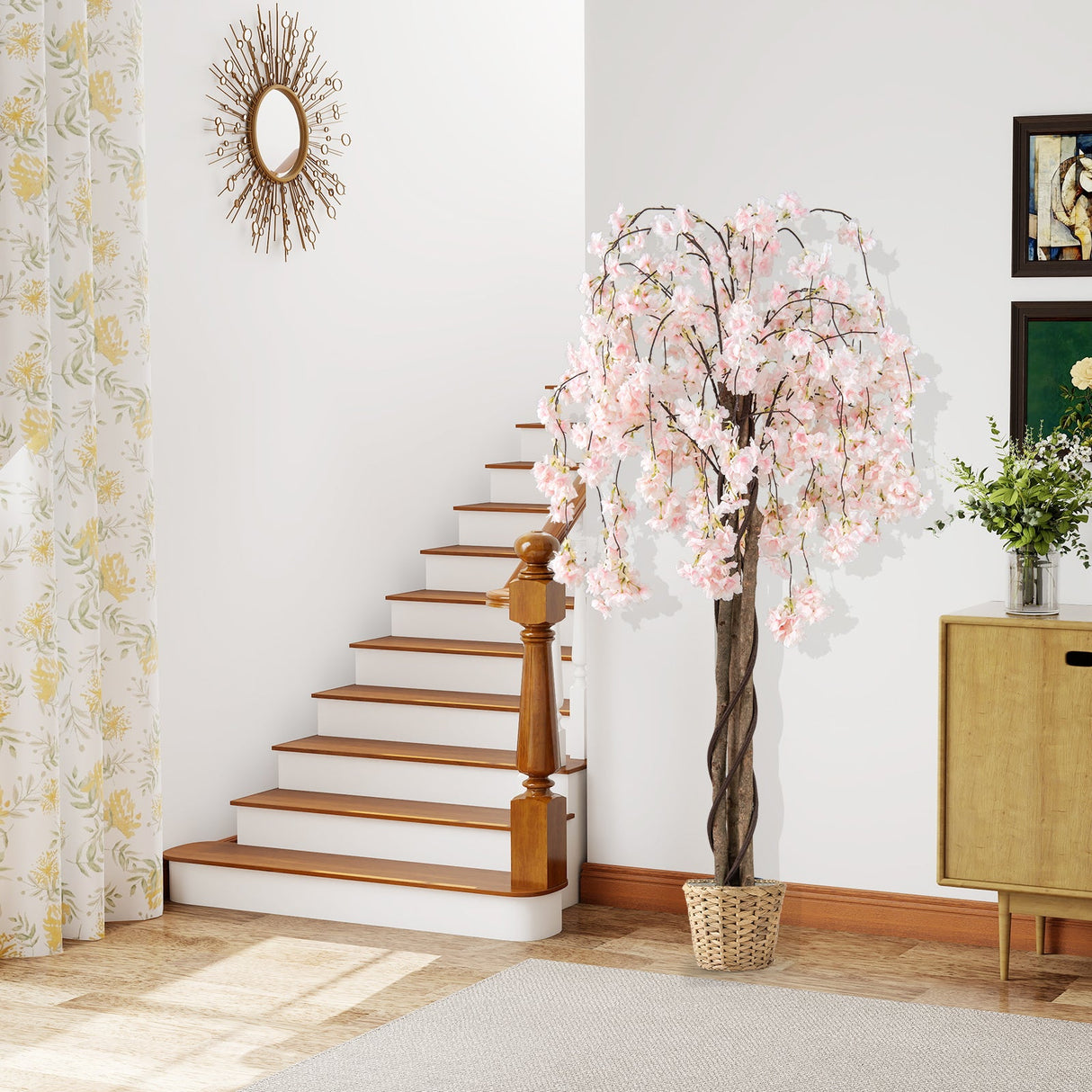 Árbol artificial de flor de cerezo de 5.5 pies de altura con flores rosas/blancas, 1 unidad
