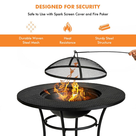 Mesa de Comedor con Brasero para Patio de 31.5 Pulgadas con Rejilla para Barbacoa