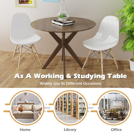 Mesa de comedor redonda de madera de 36 pulgadas con base de pedestal entrelazada