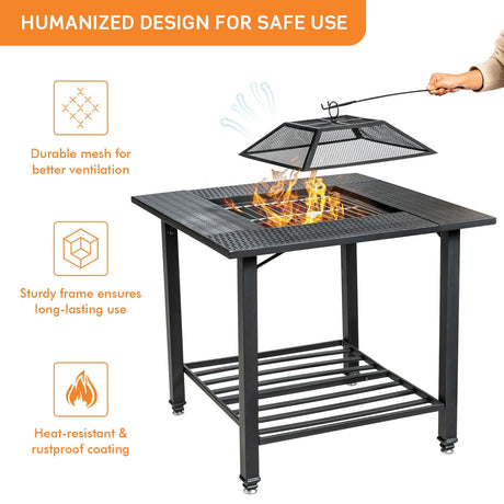 Mesa de comedor para brasero de exterior de 31 pulgadas con parrilla para barbacoa