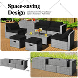 Juego de Muebles de Patio de Ratán de 8 Piezas con Funda Impermeable y Cojines