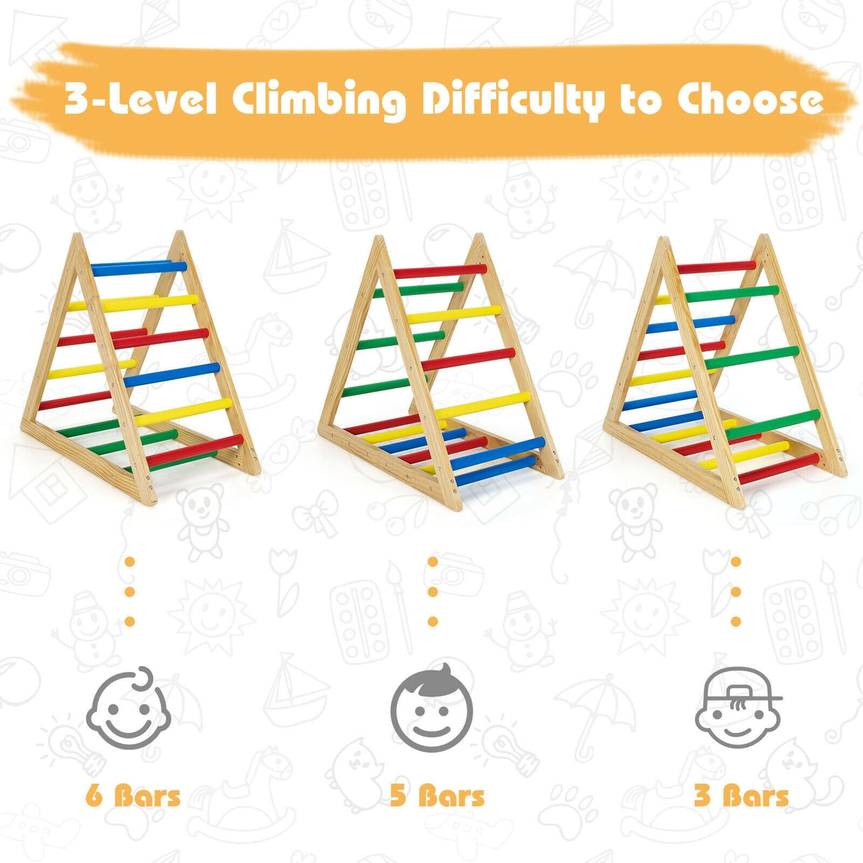 Escalera de triángulo para escalar con 3 niveles para niños-Multicolor