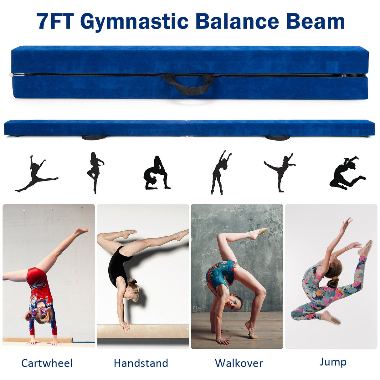Barra de equilibrio portátil plegable de 7 pies con asas para gimnastas