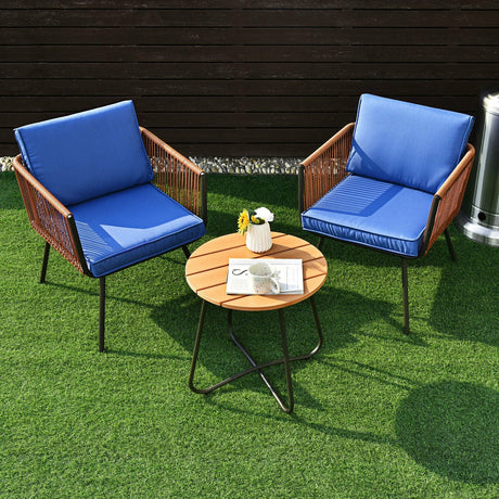 Juego de Muebles de Bistró para Patio de 3 Piezas con Reposabrazos y Cojines Suaves