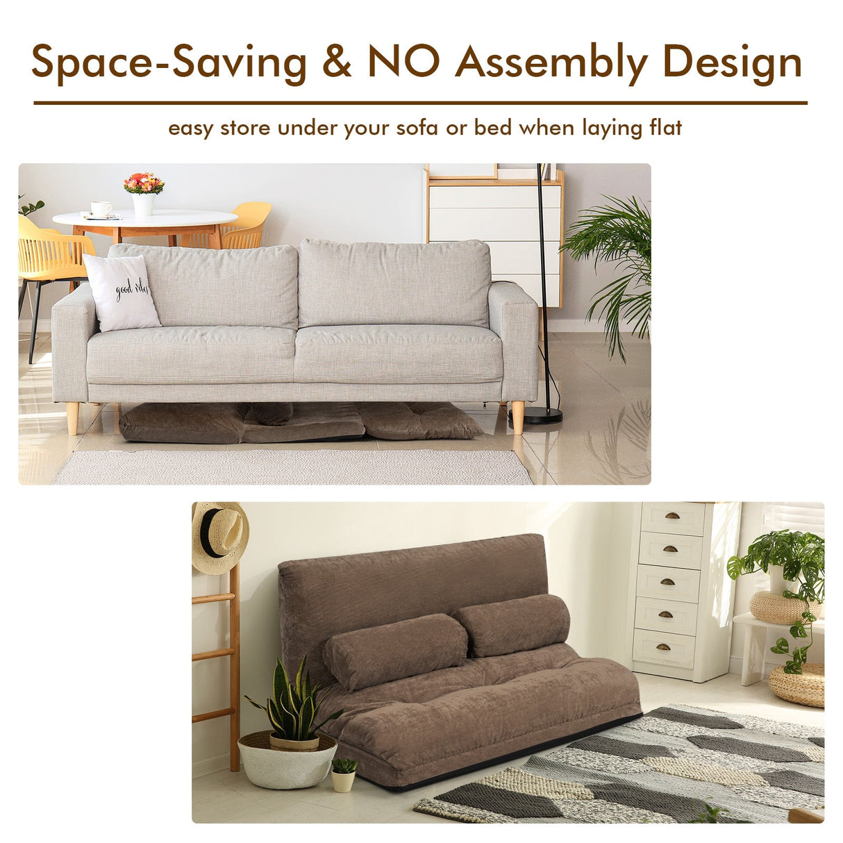Sofá cama reclinable de 6 posiciones con 2 almohadas