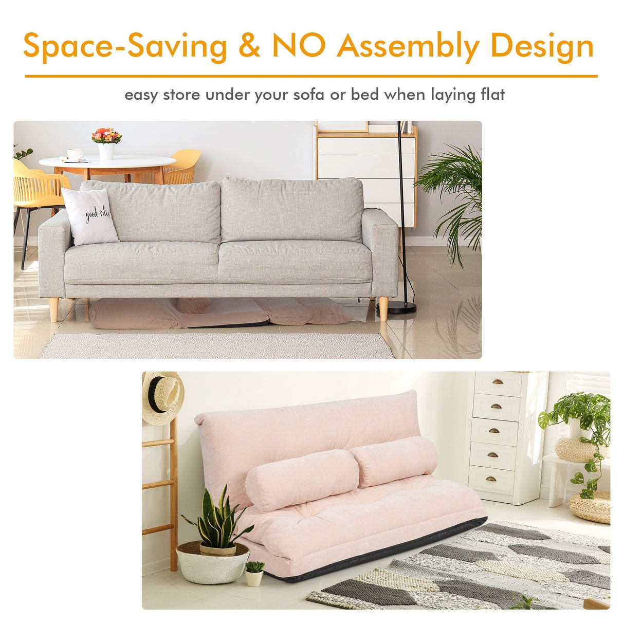 Sofá cama reclinable de 6 posiciones con 2 almohadas