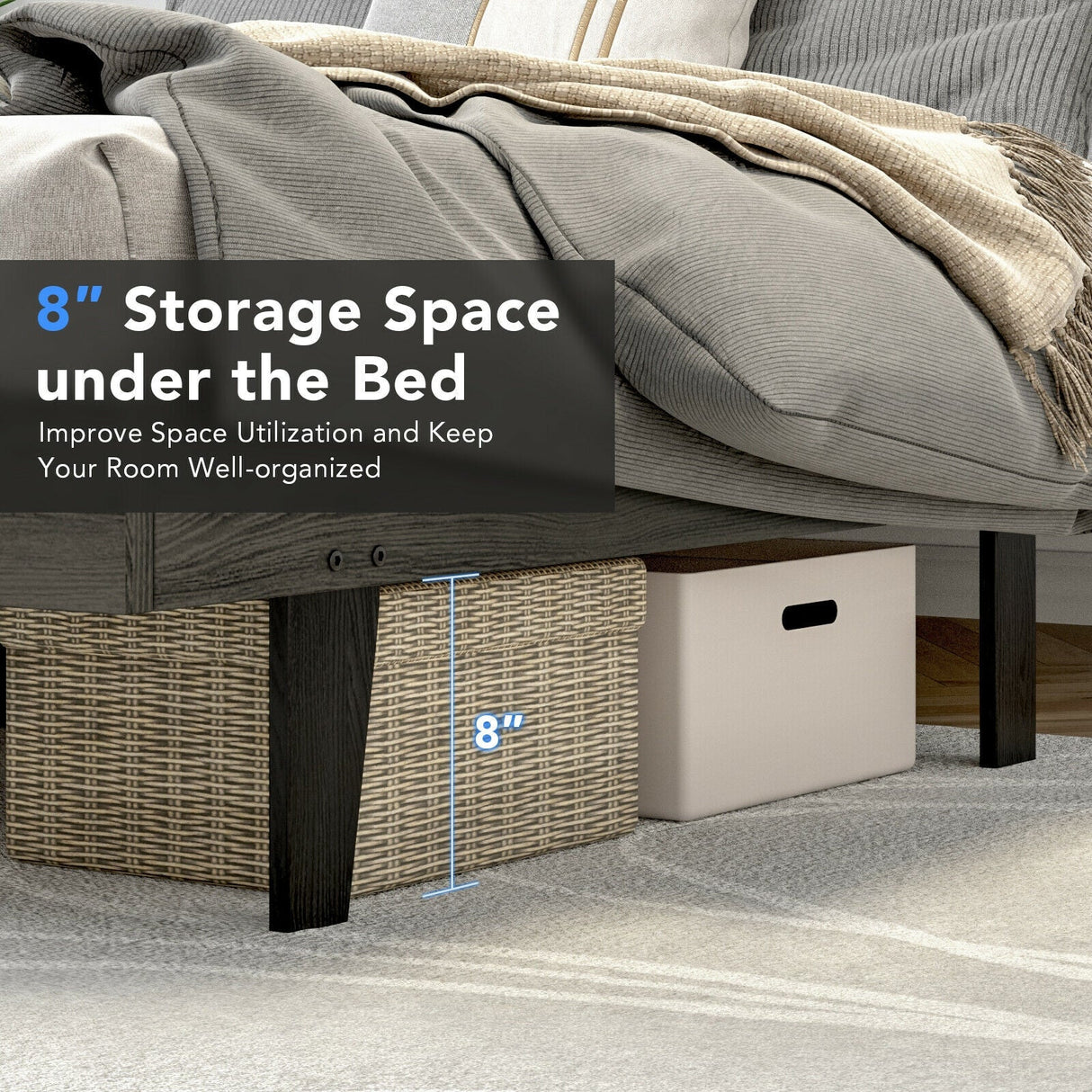 Base de cama tapizada Queen con cabecero capitoné
