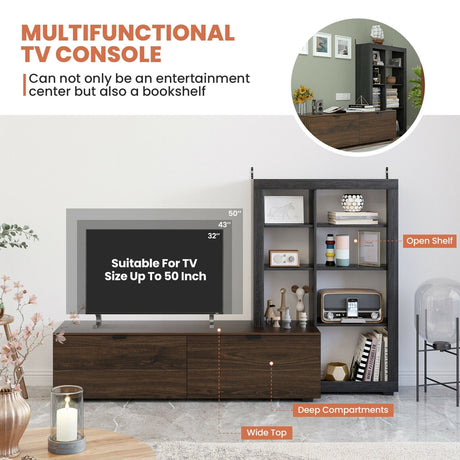 Mueble de TV 2 en 1 con estantería de 4 niveles para televisores de hasta 50 pulgadas
