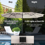 Sombrilla doble de patio de 15 pies con 48 luces LED solares