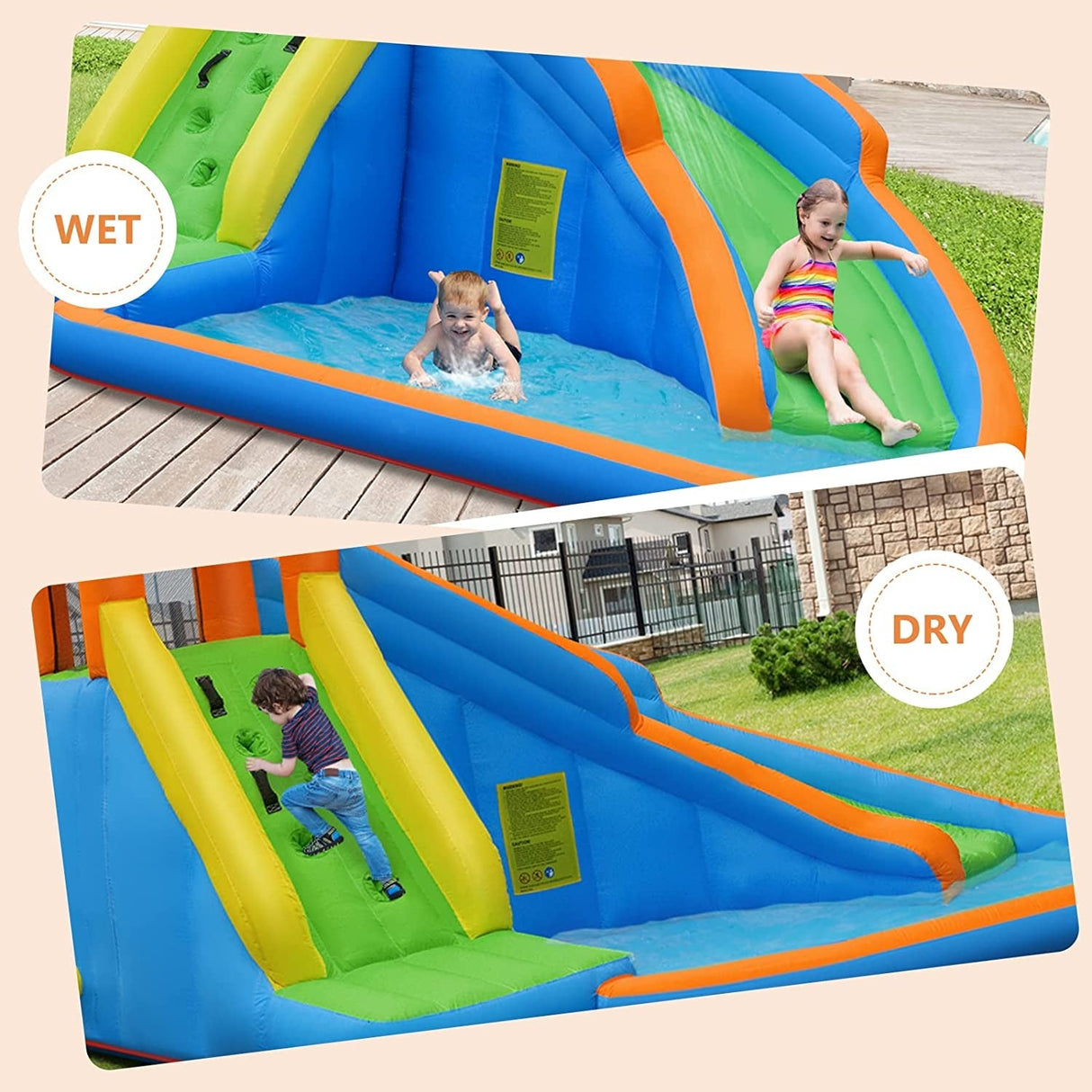 Casa de rebote con tobogán inflable acuático para niños con bolsa de transporte y soplador de 480W