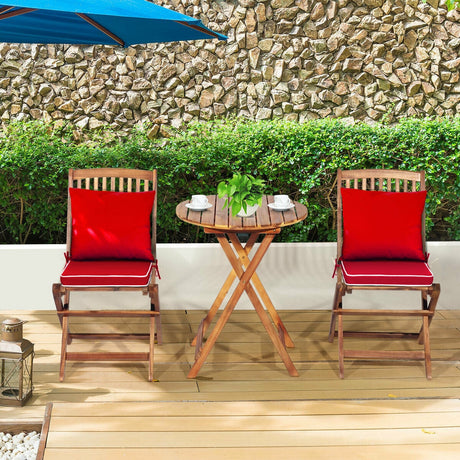 Juego de bistró plegable para patio de 3 piezas con cojín acolchado y mesa de centro redonda - Rojo