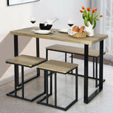 Juego de comedor industrial de 4 piezas con banco y 2 taburetes - Roble