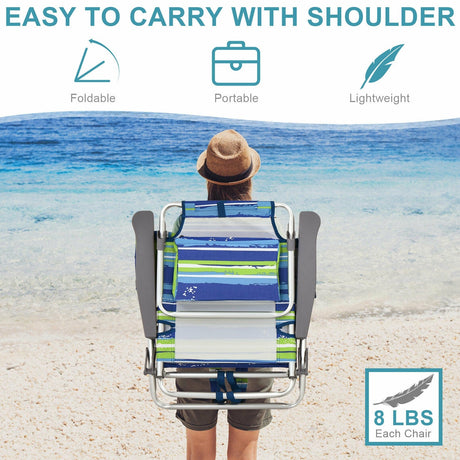 Sillón reclinable plegable de playa para exterior con mochila, 5 posiciones, 4 unidades, con almohada