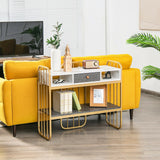 Console Table with Drawer Storage Shelf Wide Tabletop-White
