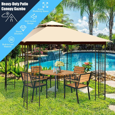 Carpa de acero de 2 niveles para patio exterior con cenador en L de 3 x 3 metros