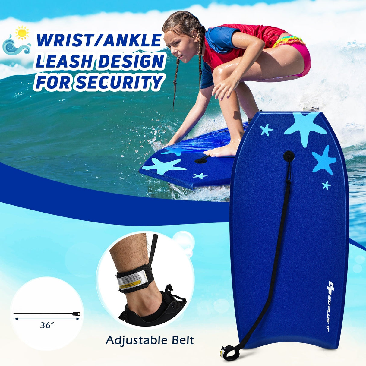 Tabla de bodyboard de surf ligera superportátil de 41 pulgadas