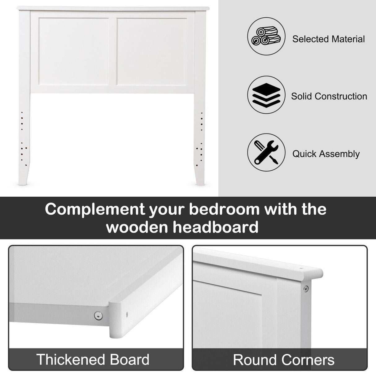Cabecero de panel plano de madera maciza para cama individual