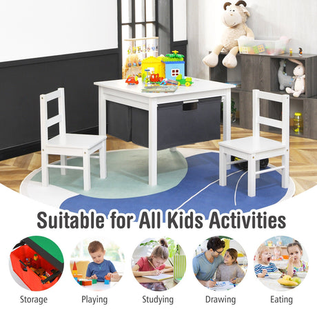 Mesa de construcción de bloques de doble cara 2 en 1 con cajones para niños - Blanca
