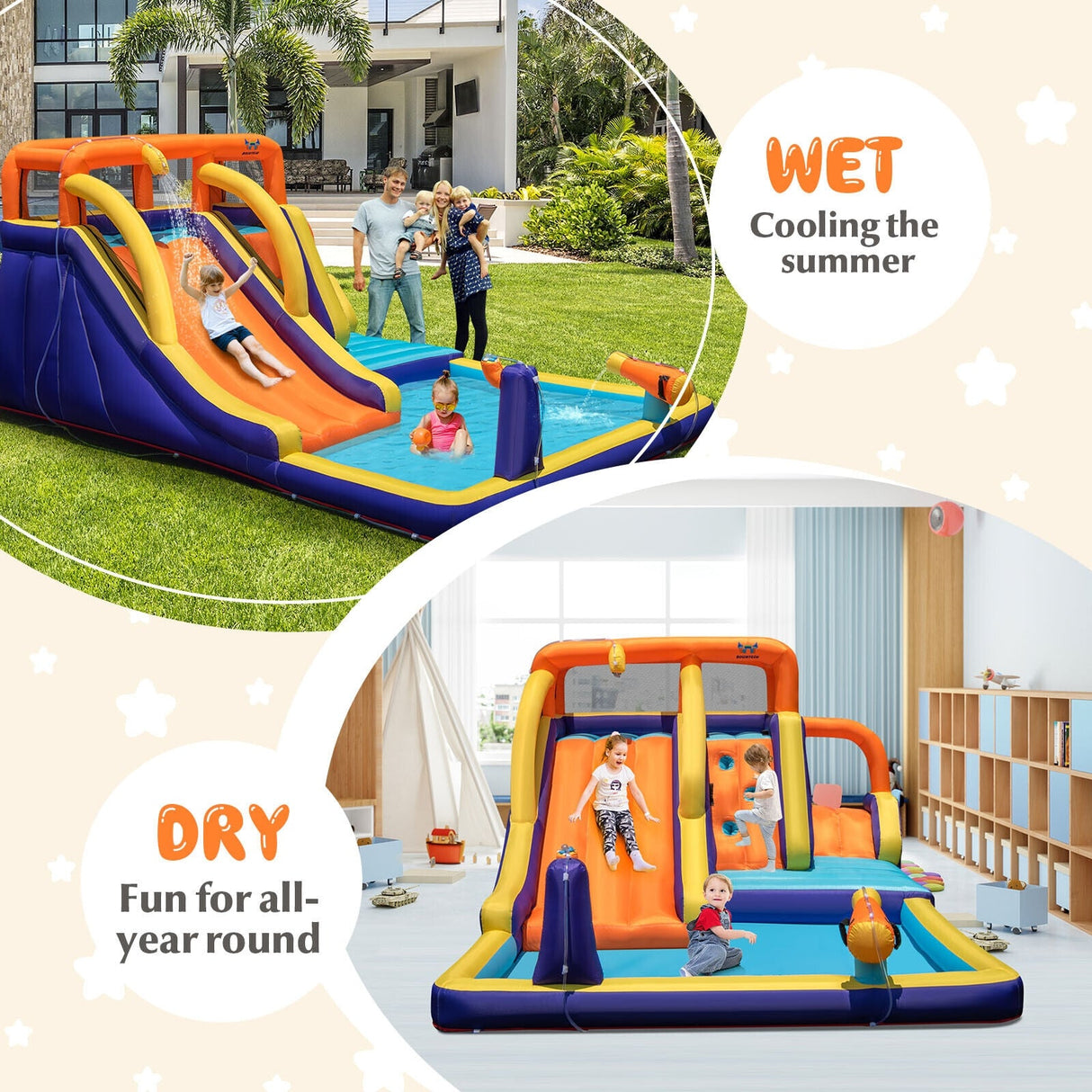 Castillo Hinchable 4 en 1 para Niños con Piscina Splash sin Soplador