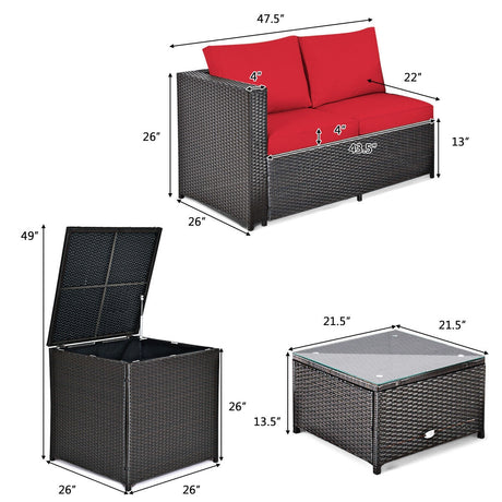 4 Pieces Outdoor Patio Rattan Furniture Set with