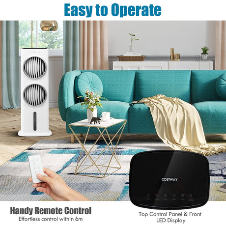 Enfriador de Aire Evaporativo 3 en 1 con Temporizador de 9H y Control Remoto - Blanco