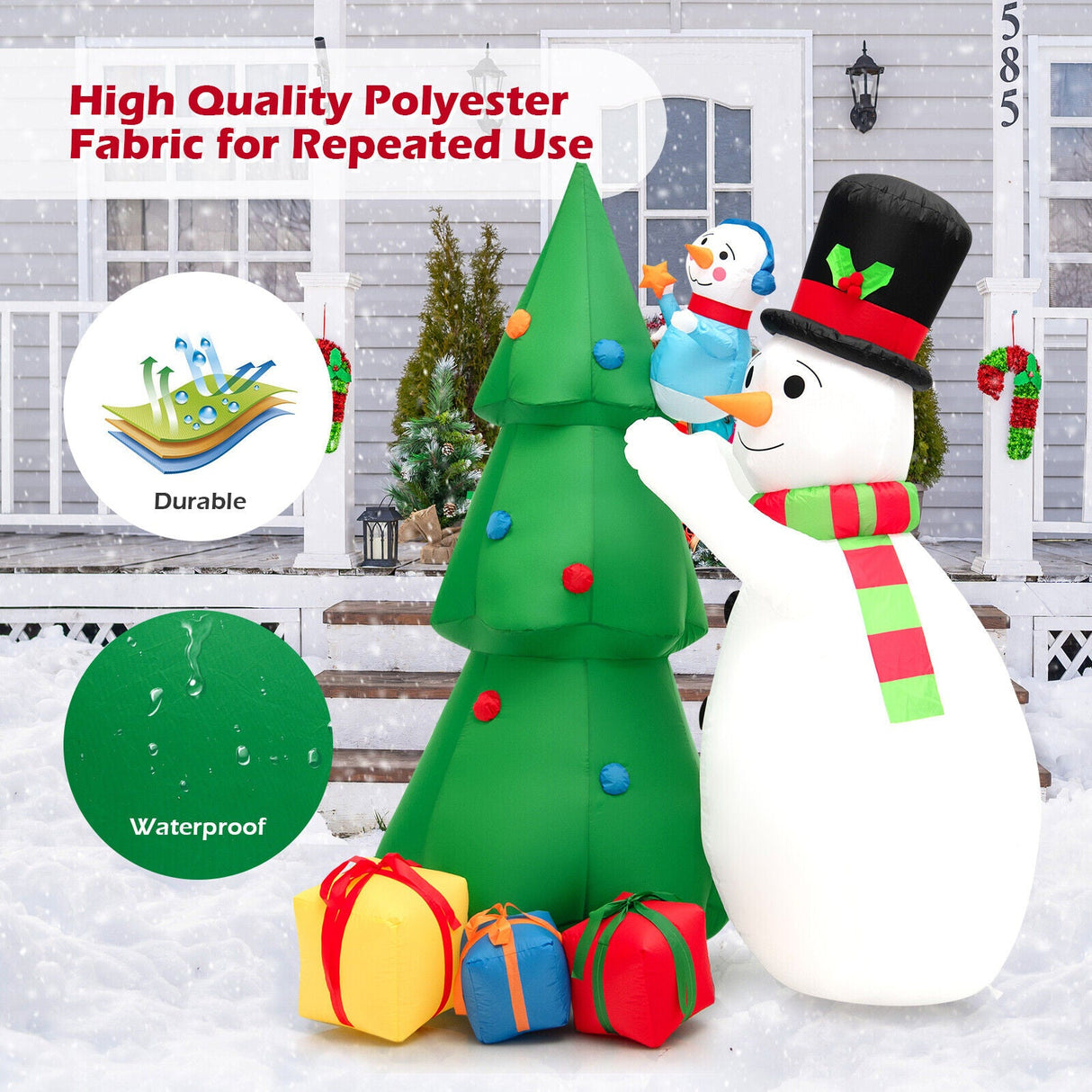 Set de Decoración Navideña Inflable de Muñeco de Nieve y Árbol de 6 Pies de Altura con Luces LED