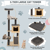 Rascador moderno de 5 niveles para gatos con cojines lavables - Gris
