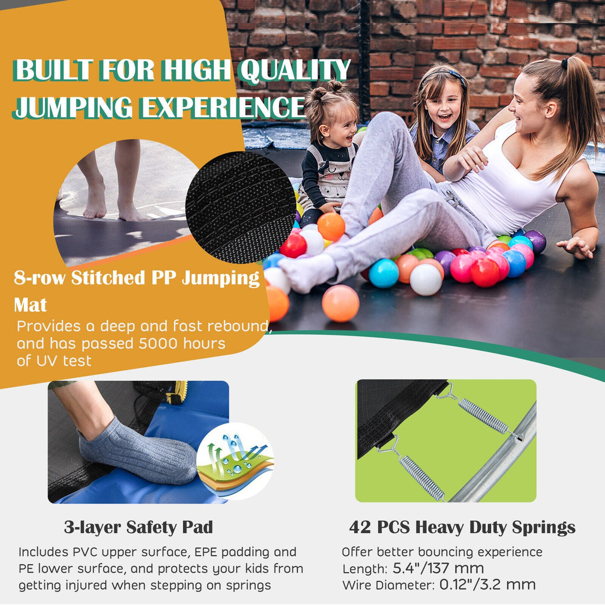 Trampolín recreativo de 8/10 pies con canasta de baloncesto