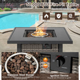 32 Inch Square Propane Fire Pit Table with Lava Rocks Cover