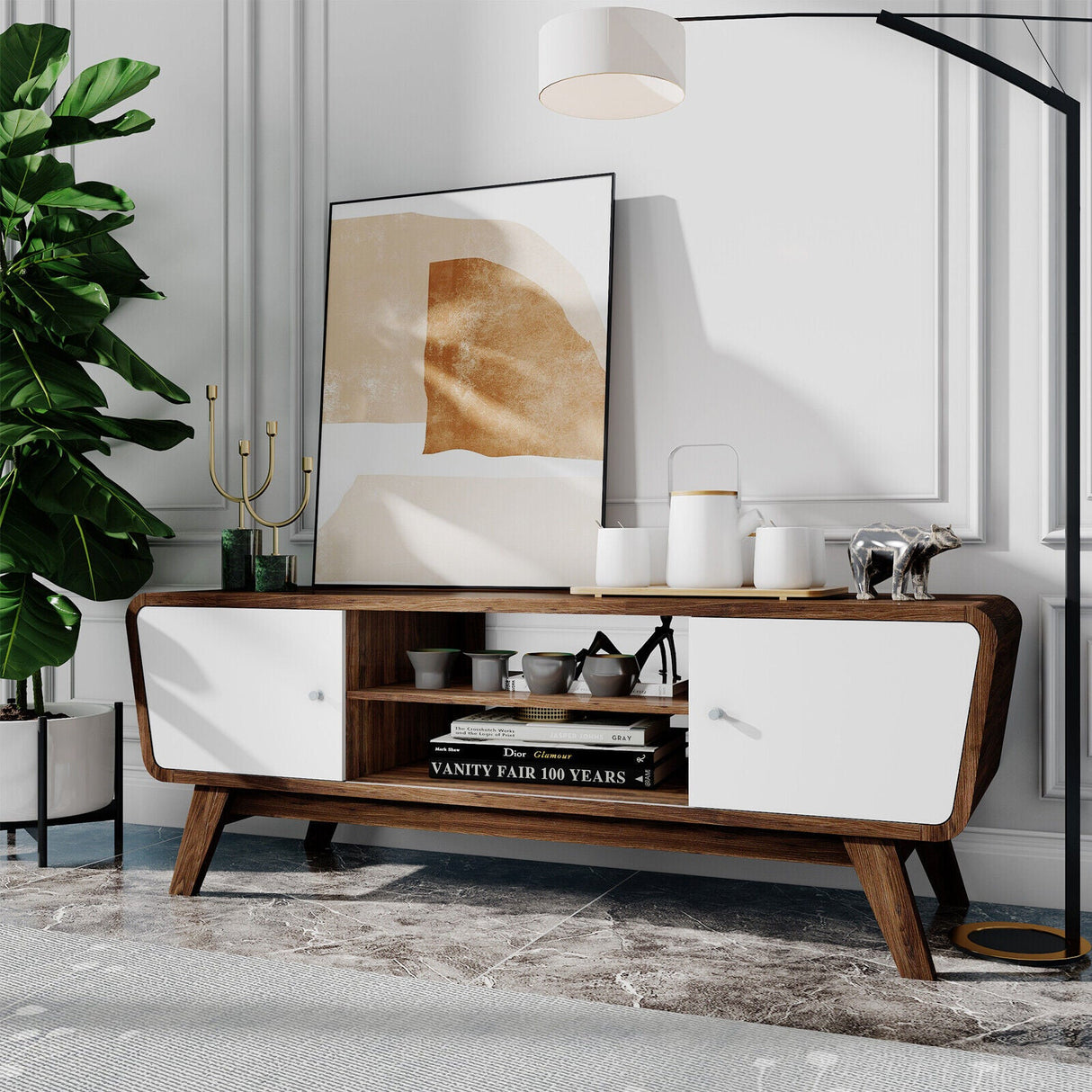 Mueble de TV con puertas corredizas y estante ajustable para televisores de hasta 55 pulgadas